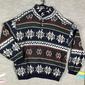 Vintage Structure Jeans Wear Sweater Mens Large Aztec Pullover 90s Fuzzy - Picture 1 of 9