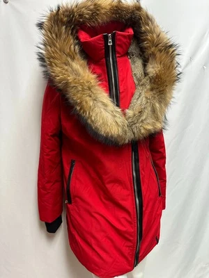 Auténtica parka de plumón para mujer Rudsak Montreal de piel, color rojo, talla L, nueva Foto 1 de 4