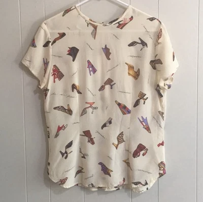 Tess Vintage Blouse With Shoe Print 100% Silk - Imagem 1 de 4