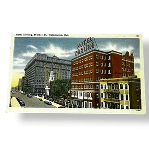 Tarjeta postal Hotel Darling Market Street Wilmington Delaware tarjeta de lino D584 - Imagen 1 de 2