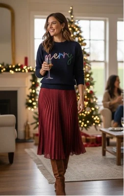 Suéter Pullover Azul Pepper Merry Tinsel Holiday Cuello Redondo Azul Marino Pequeño Foto 1 de 2