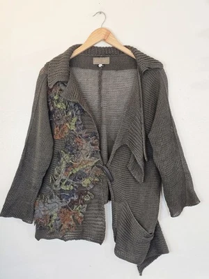 Cárdigan suéter asimétrico de lino ZUZA BART para mujer talla grande verde Lagenlook  Foto 1 de 4