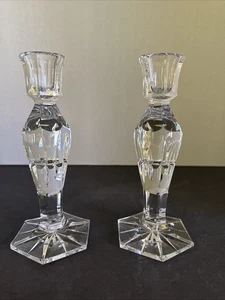Ceska Crystal Candlestick Candle Holders Signed 7.5” Tall - Picture 1 of 9