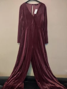 George Ladies Velvet Burgundy Jumpsuit, Size 14 - Picture 1 of 7