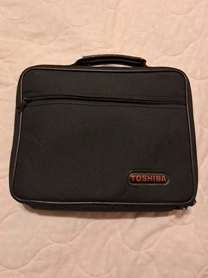 Vintage Toshiba Logo Laptop Carry Case Black Nylon.  No Rips, Working Zippers - Image 1 of 4