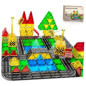 100PCS Magnetic Tiles Road Set with 2 Car Toys for 3+ Year Old Boys & Builder - Picture 1 of 7