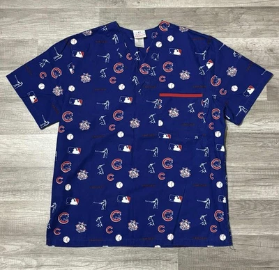 Chicago Cubs Scrub Top Shirt Blue Nurse Doctor Medical Uniform Size Small/Med - Image 1 of 4