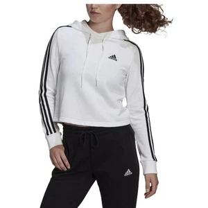 Adidas Damen Essentials Langarm Crop Hoodie in weiß/schwarz XLarge UVP $ 45 - Bild 1 von 8