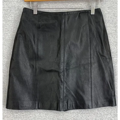 Falda de cuero vintage Hugo Buscati para mujer 10 lápiz bikercore forrado negro años 90 Foto 1 de 4