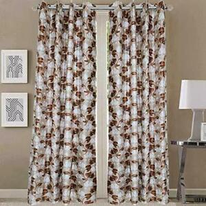 New 2 Piece Fancy Design Brown Floral Leaf Polyester Eyelet Window Curtain 5 ft