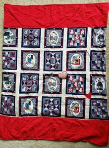 Handmade Toddler Baby Blanket Throw Red White Blue Americana Patriotic Hearts - Picture 1 of 9