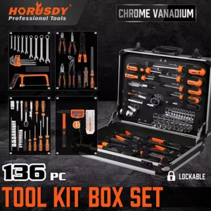 136Pc Hand Tool Box Kit Ratchet Socket Wrench Spanner Lockable Aluminium Case - Picture 1 of 11