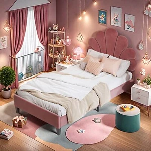 Kinderbett 90x200 Polsterbett Einzelbett Jugendbett Bettgestell Lattenrost Samt - Bild 1 von 12