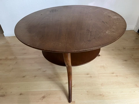 T.H. Robsjohn-Gibbings For Widdicomb Round Walnut Sabre Leg End Cover