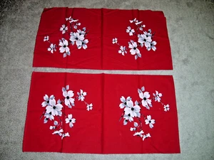 Set of 2 Vintage Wilendur Runners, Red & White Dogwood Flower Print - Picture 1 of 3