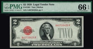 $2 1928 Legal Tender. Fr. 1501. PREMIUM QUALITY NOTE. PMG 66 EPQ - Picture 1 of 2