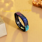 Women Chic Black Gold Plated Multicolor Cubic Zircon Square Rings Party Jewelry