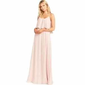 Maxi abito Show Me Your Mumu Caitlin con volant in blush polveroso croccante taglia L nuovo con etichette - Foto 1 di 8
