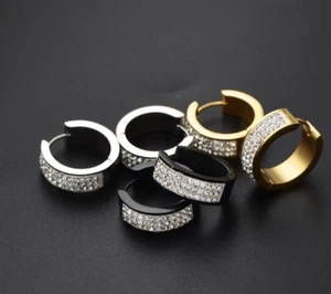 Stainless Steel Women’s Men’s Huggie Hoop Diamond 20mm Earrings - Picture 1 of 2