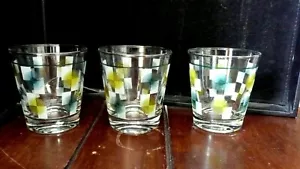 3 vasos de bar geométricos Starburst MCM Dominion amarillos y verdes de colección - Imagen 1 de 6