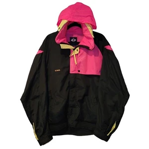 Rare Vintage 90's Columbia Sportswear Black Neon Hooded Ski Jacket Neon, Men's L - Picture 1 of 15