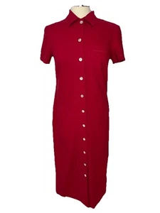 Talbots Shirt Dress Shift Maxi Long Linen Blend Red Button Front Size 6 Vintage - Picture 1 of 8