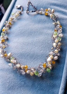 COLLANA FAB Citrino Peridoto Fw PERLE PERLINE Sterling Chiusura Catena FILO AVVOLTO - Foto 1 di 6