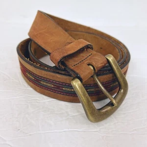 Duluth Trading Brown Leather Belt Aztec Design Size 40 Men's - Picture 1 of 3
