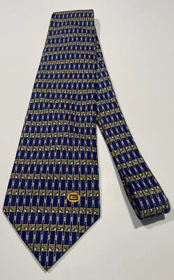 古驰男式领带 100% 真丝几何花卉蓝色绿色金色 4 英寸 x 57 英寸 — 第 1/4 张图片