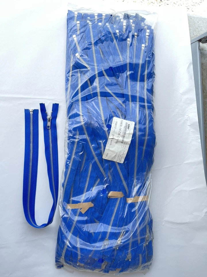 Qty 100 YKK 22" Metal Alum #5 9/16 Open ended color 013 Blue MAOL-56 DA Zippers - Image 1 of 2