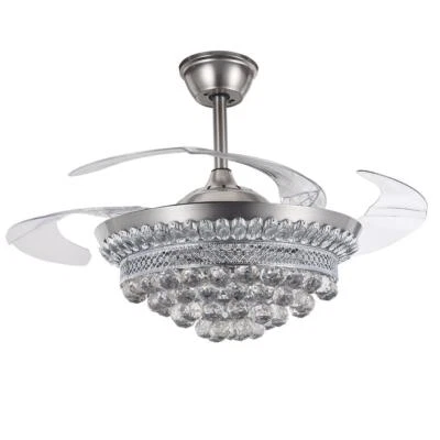 Silver 42"Modern Crystal Ceiling Fan with Light LED 3 Color Change Chandelier - Image 1 of 4