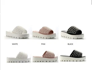 New Open Toe Faux Pearl Slide Sandal Mules Mid Low Platform Wedge Heel Lug Sole - Picture 1 of 11