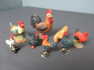 8 Miniature Rooster Hen Chicken Figurines - Ass't Styles, Colors & Sizes - f4 sb - Picture 1 of 15
