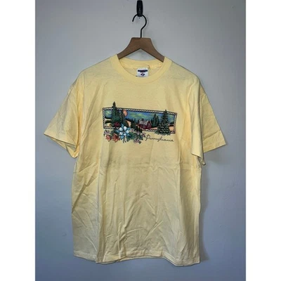 Vintage Pennsylvania Shirt Forest Mountain Cabin Tee Yellow VTG 90s Large - Image 1 of 4