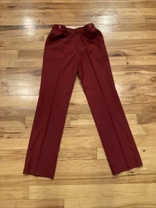 Vintage Solid Crimson Red Polyester Golf Pants Slacks Retro Disco Mens 34 x 34 - Picture 1 of 10