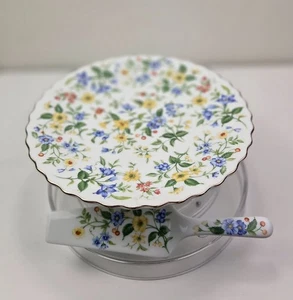Andrea By Sadek Floral Porcelain Gold Trim Cake Stand with Matching Server - Picture 1 of 9