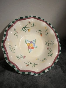 Fitz & Floyd Serving Bowl Floral Stripes Scalloped Edge Hand Painted 10” - Picture 1 of 7