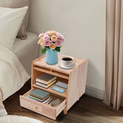 Armário de cabeceira de madeira de borracha 43,5*40*48 cm armário de armazenamento quarto com 2 gavetas!! - Imagem 1 de 4