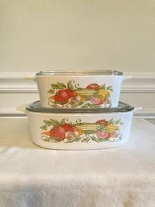 Corningware Harvest Garden Set Of 2 Casserole Dishes 1.5 Qt And 2 Qt With Lids - Picture 1 of 10