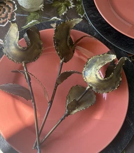 3 Vintage MCM  Modern metal brutalist flowers sculpture art Bronze Patina - Picture 1 of 12