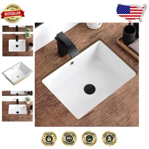 Fregadero rectangular de 18,3"x13,8" - Cerámica blanca con desbordamiento - Imagen 1 de 11