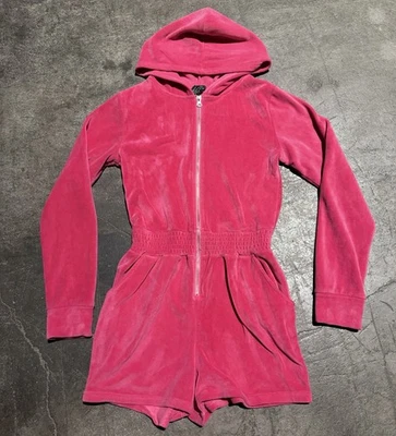 Mameluco Y2K Rosa Terciopelo Con Capucha Cremallera Una Pieza Jugoso Estilo Alta Costura Glamour Pequeño Foto 1 de 4