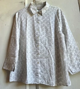 ✩Pretty *EAST ARTISAN* White Floral Hand Block Cotton Long Sleeve Shirt Top 18✩ - Picture 1 of 6