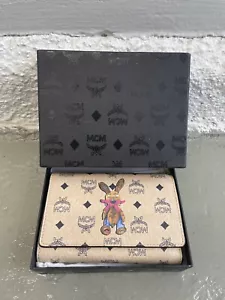 Authentic MCM Bunny Beige Visestos Monogram Leather Pink Trifold Wallet - Picture 1 of 12