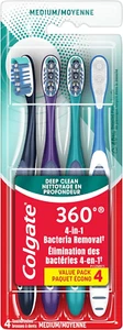 360 Whole Mouth Clean , Medium Toothbrush for Adults, 4 Pack, Packaging May Vary - Picture 1 of 11