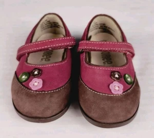 Gymboree Shoes Infant Girls Mary Jane Maroon Brown Flower Cottagecore - Picture 1 of 12