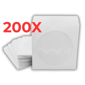 200 Papiertaschen + Fenster + klebende Lasche für je 1 BD / CD / DVD Hüllen weiß - Bild 1 von 4