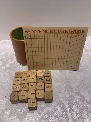 Vintage Scrabble Sentence Cube Table Game 1971 Wood Dice Parts 21 dice, cup - Image 1 of 3
