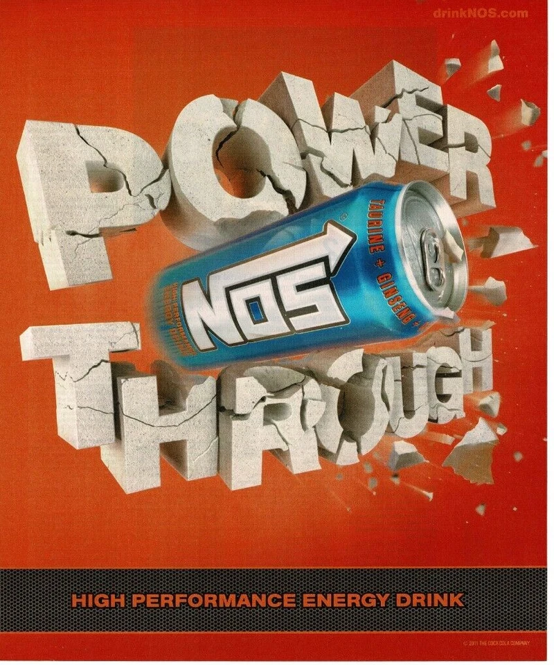 Anuncio impreso vintage de bebida energética de alto rendimiento NOS 2011 Foto 1 de 1