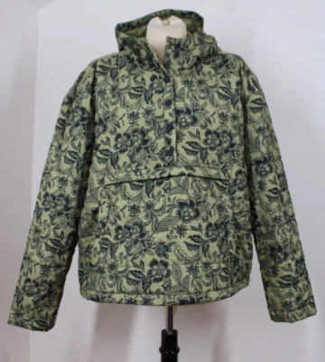 NWOT Garnet Hill L Green Floral Quilted Pullover Puffer Jacket Hood Pocket - Image 1 of 4